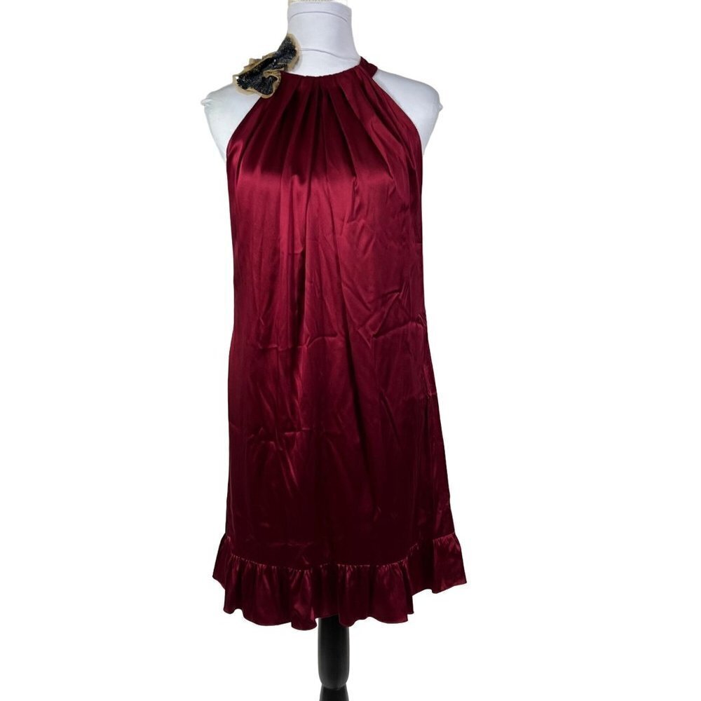 Vera Wang Lavender Label Sleeveless Red Dress Flower Silk Blend size 4